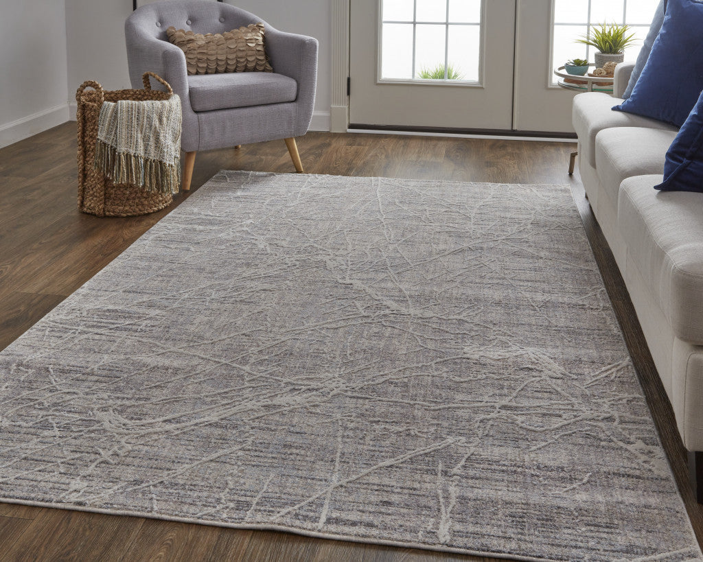 4' X 6' Gray Abstract Power Loom Distressed Area Rug