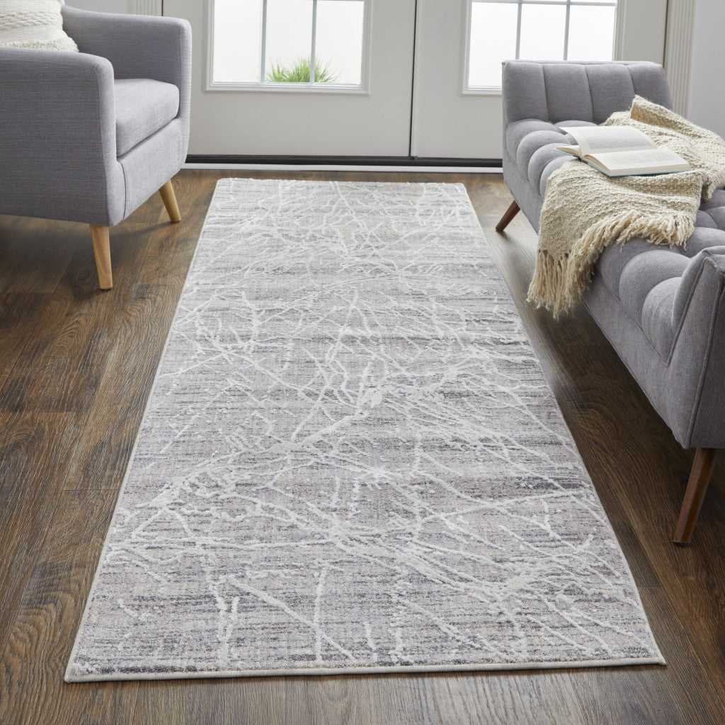 4' X 6' Gray Abstract Power Loom Distressed Area Rug
