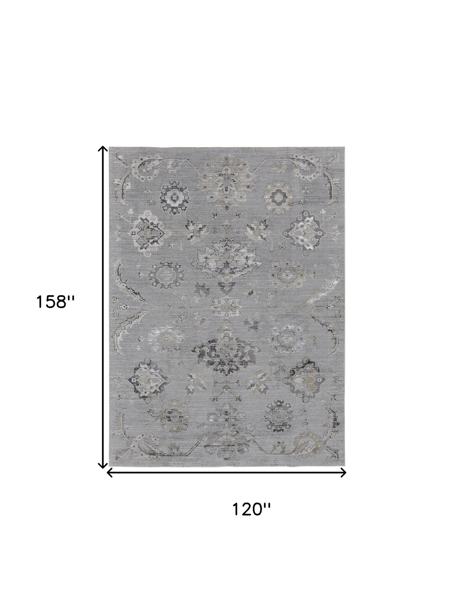 10' X 13' Silver And Black Floral Power Loom Distressed Area Rug