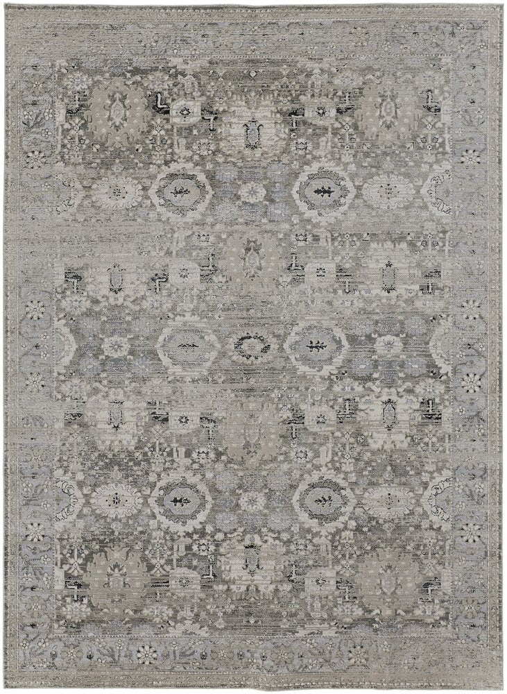 12' X 15' Gray Silver And Black Abstract Distressed Area Rug