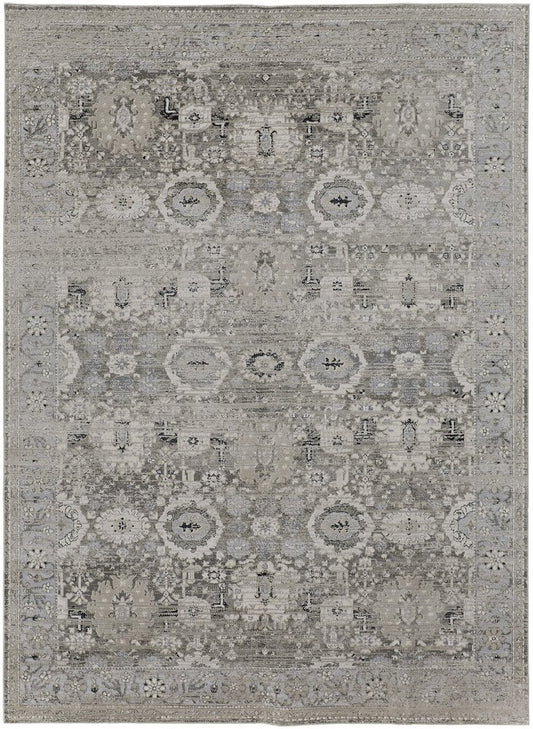 12' X 15' Gray Silver And Black Abstract Distressed Area Rug