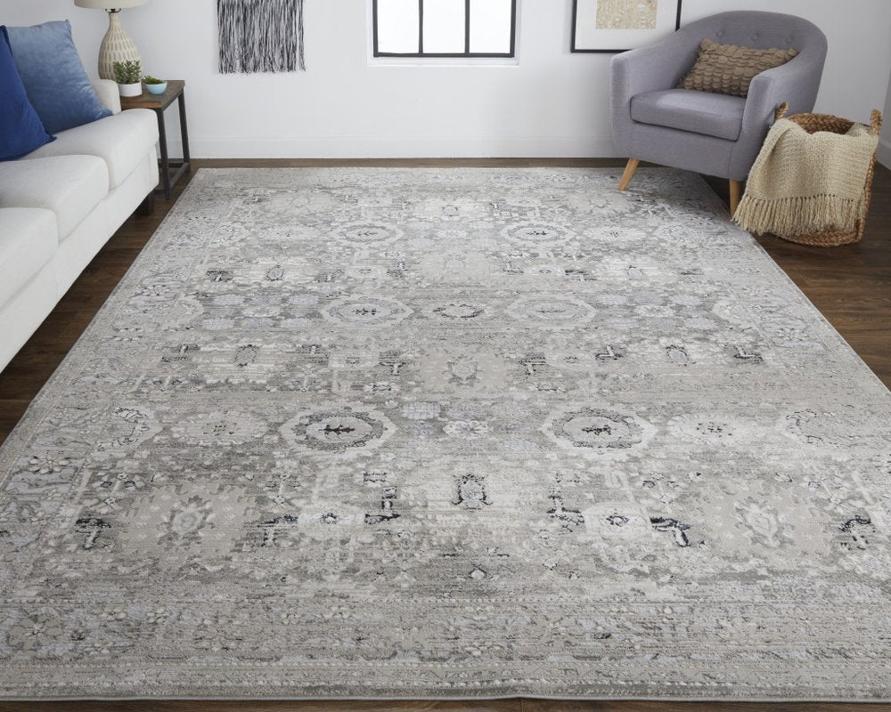 12' X 15' Gray Silver And Black Abstract Distressed Area Rug