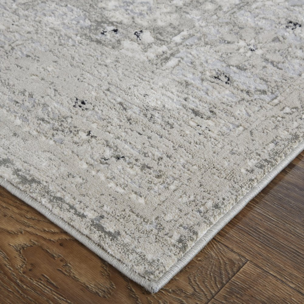 12' X 15' Gray Silver And Black Abstract Distressed Area Rug