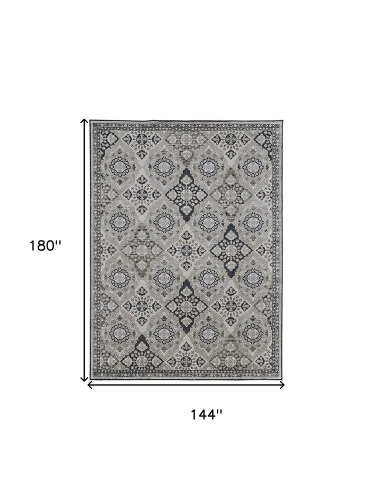 12' X 15' Gray And Black Floral Power Loom Area Rug