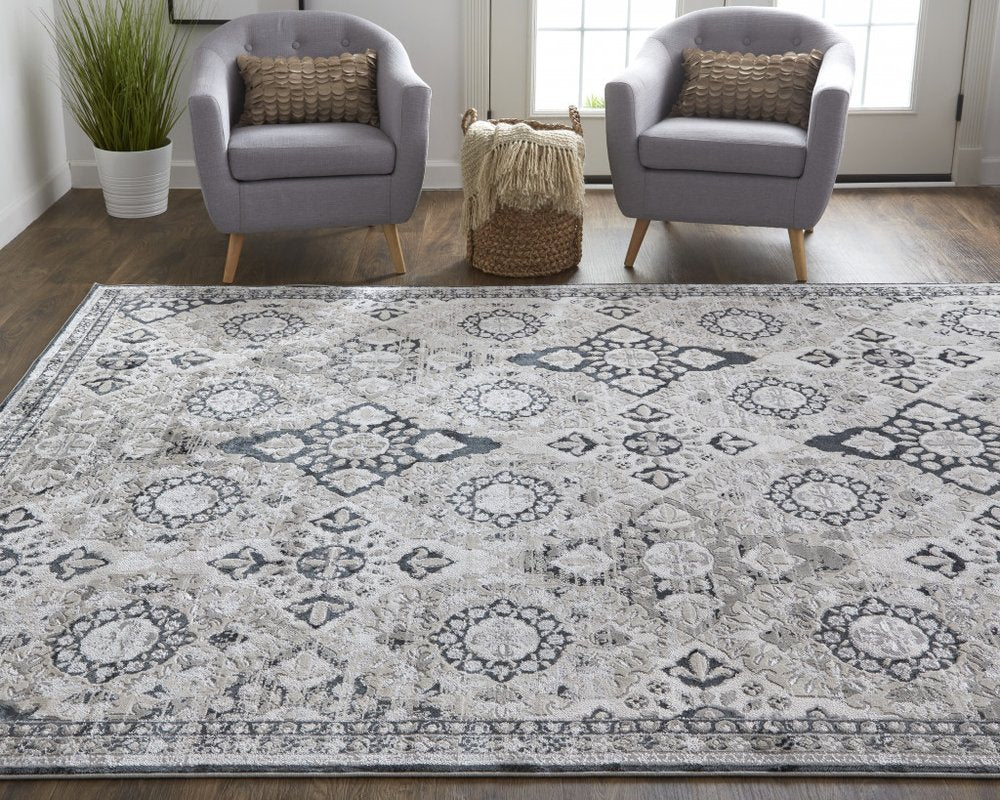 12' X 15' Gray And Black Floral Power Loom Area Rug