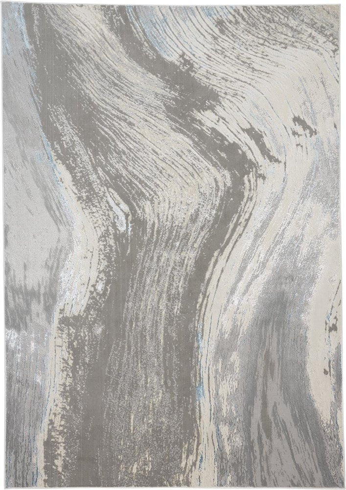 2' X 3' Gray Ivory And Blue Abstract Area Rug