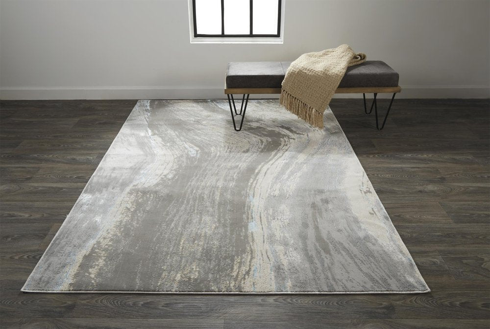 2' X 3' Gray Ivory And Blue Abstract Area Rug