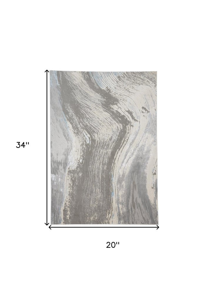 2' X 3' Gray Ivory And Blue Abstract Area Rug