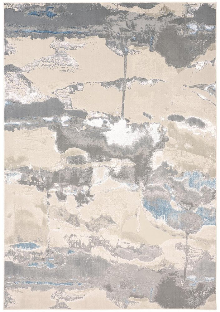 2' X 3' Gray Ivory And Blue Abstract Area Rug