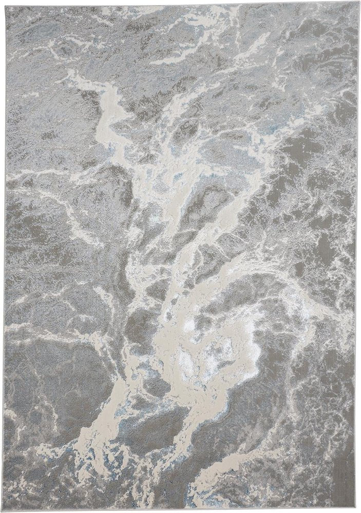 2' X 3' Gray and Ivory Abstract Power Loom Area Rug