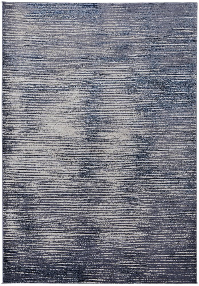 2' X 3' Blue Ivory And Gray Striped Distressed Area Rug