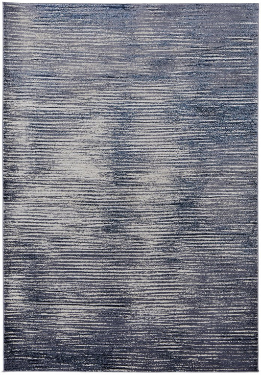 2' X 3' Blue Ivory And Gray Striped Distressed Area Rug