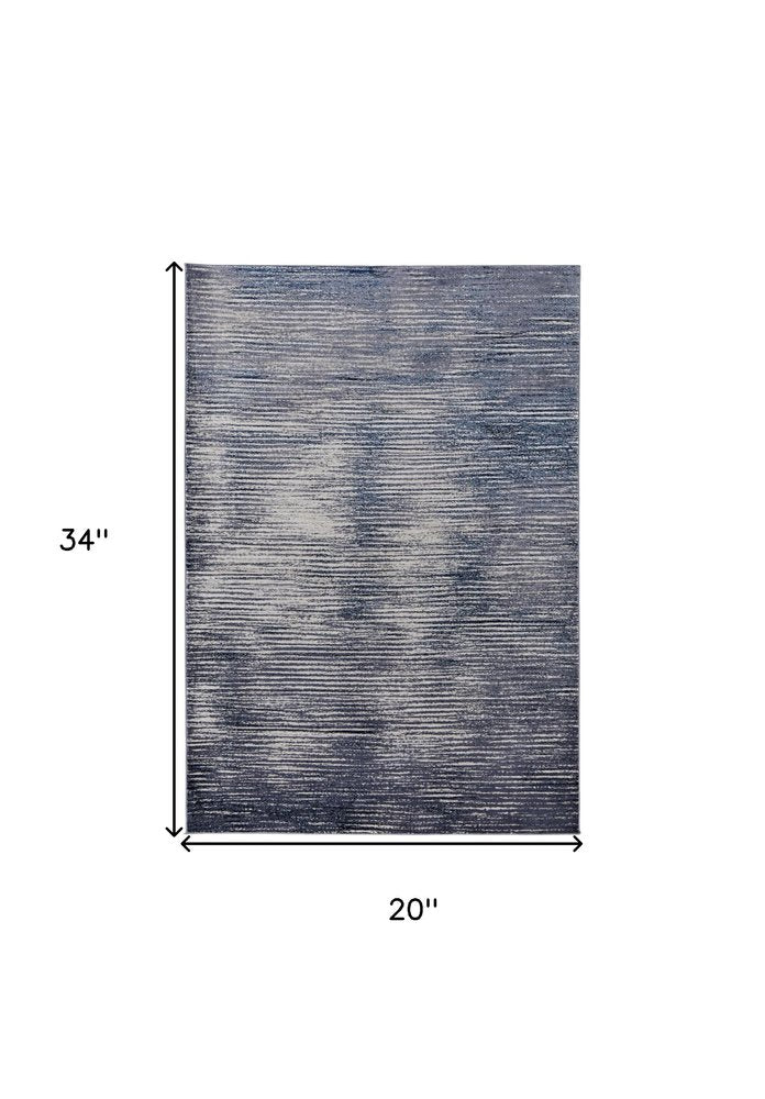 2' X 3' Blue Ivory And Gray Striped Distressed Area Rug