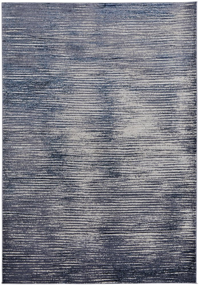 2' X 3' Blue Ivory And Gray Striped Distressed Area Rug