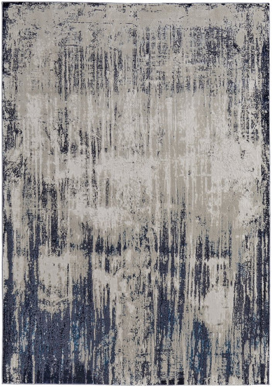 2' X 3' Tan And Blue Abstract Distressed Area Rug