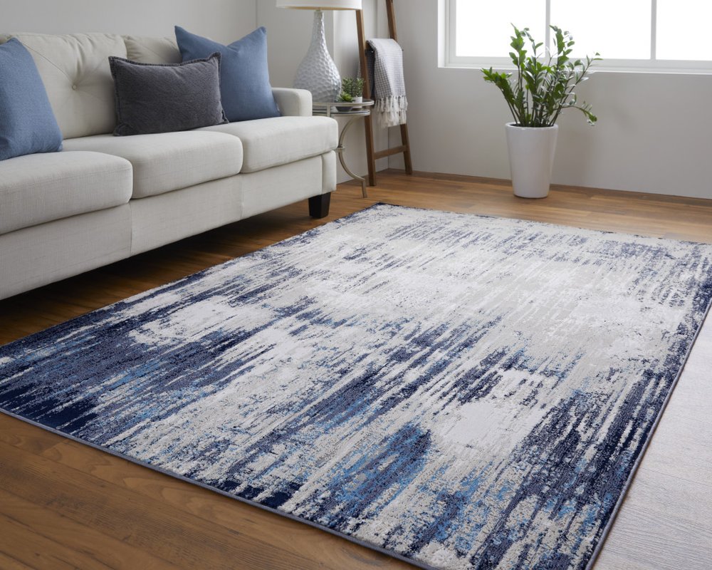 2' X 3' Tan And Blue Abstract Distressed Area Rug