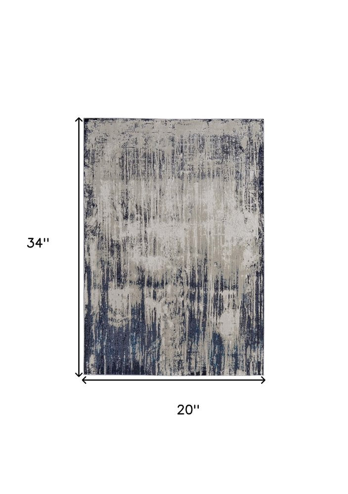 2' X 3' Tan And Blue Abstract Distressed Area Rug