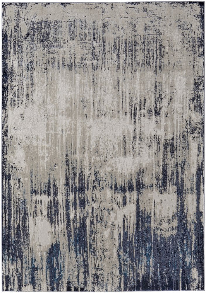 2' X 3' Tan And Blue Abstract Distressed Area Rug