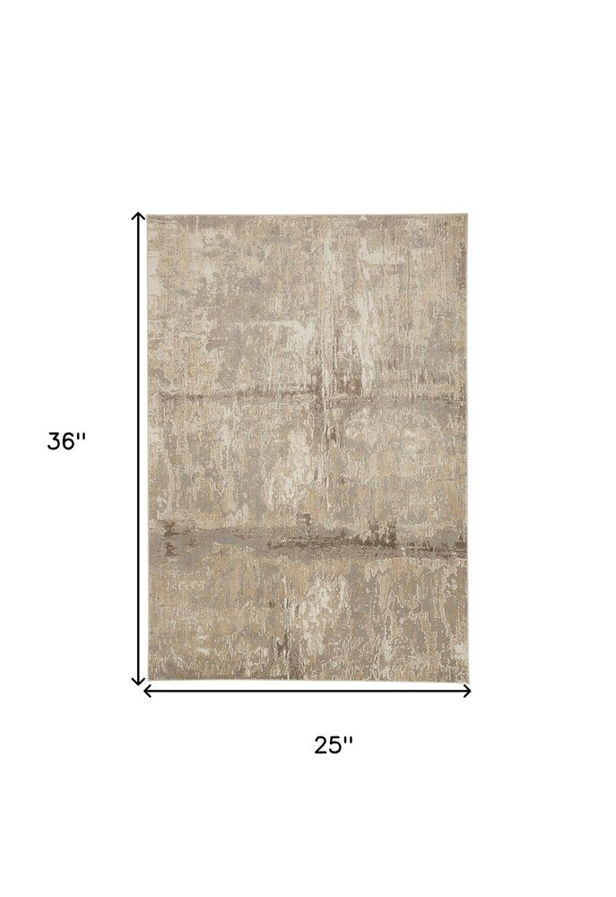 2' X 3' Tan Ivory And Brown Abstract Area Rug