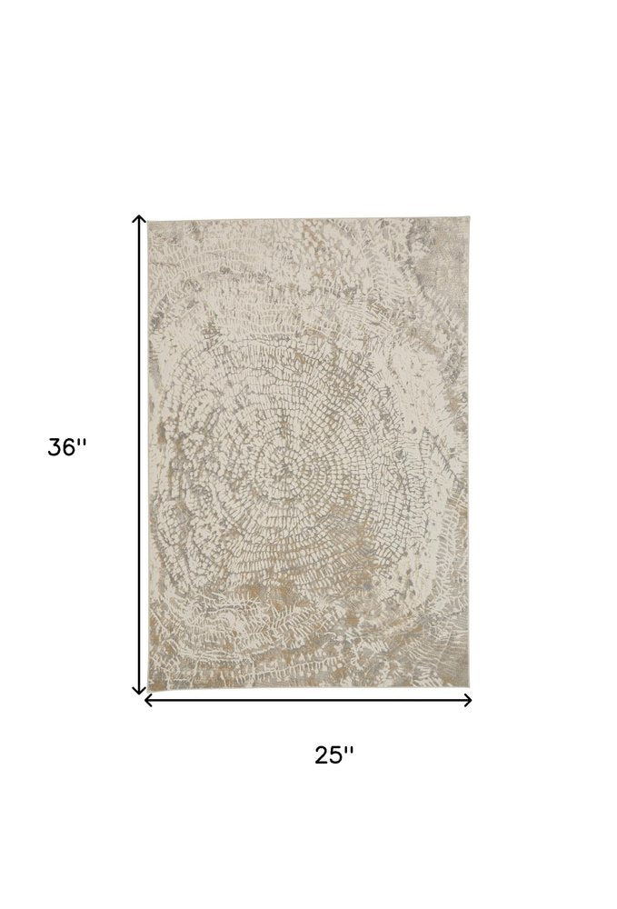 2' X 3' Gray Ivory And Tan Abstract Area Rug