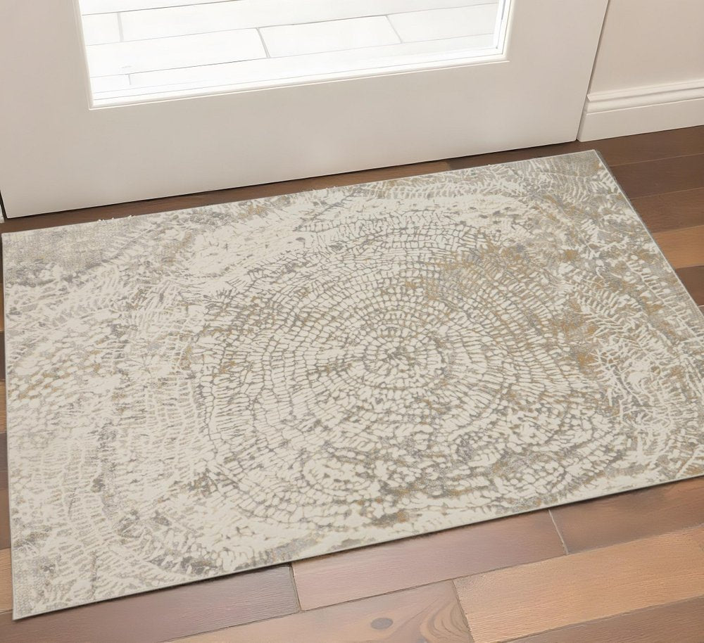 2' X 3' Gray Ivory And Tan Abstract Area Rug