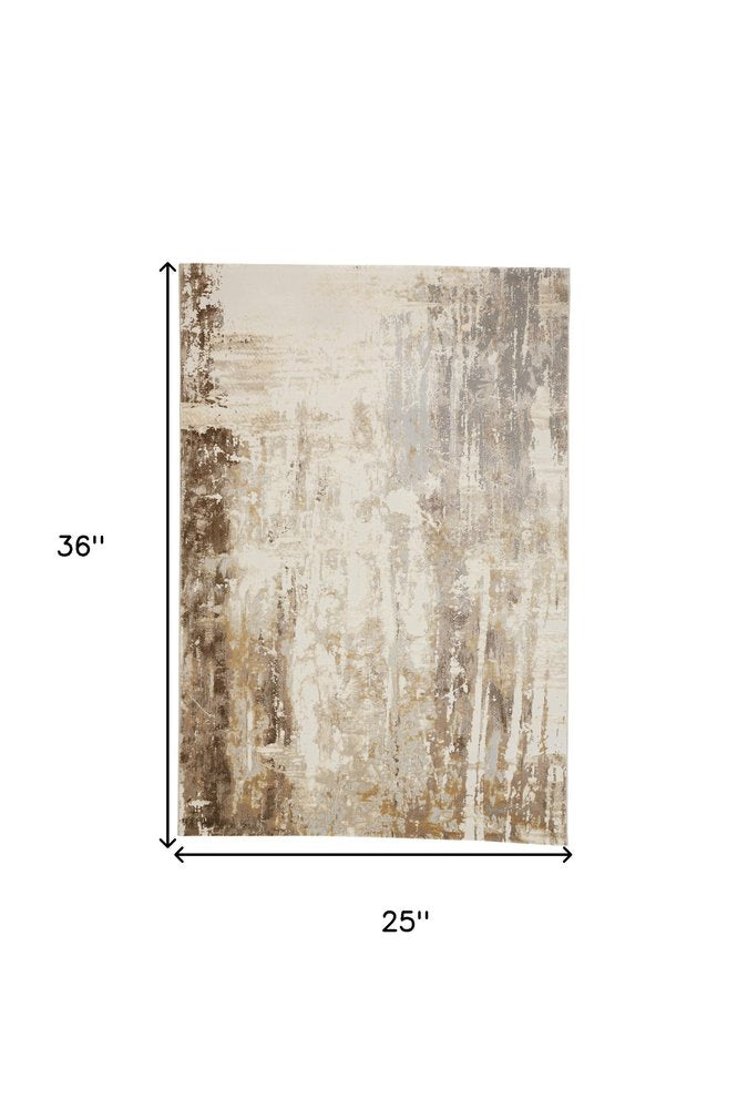 2' X 3' Tan Ivory And Gray Abstract Area Rug