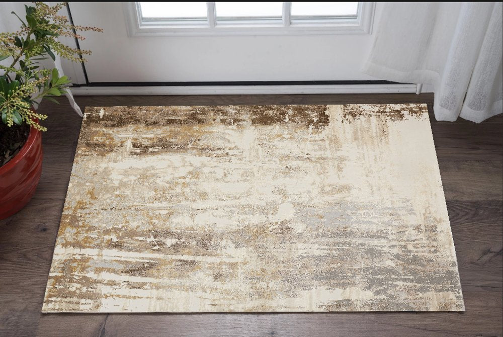 2' X 3' Tan Ivory And Gray Abstract Area Rug