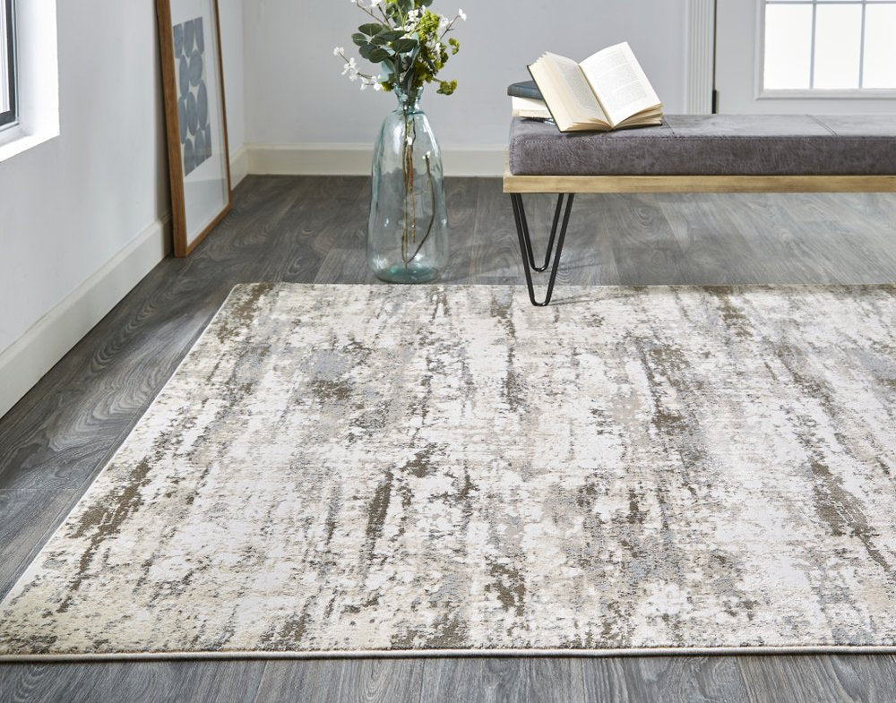 2' X 3' Ivory And Brown Abstract Area Rug