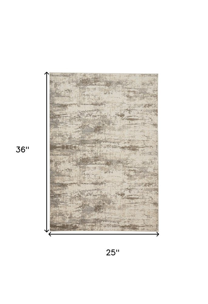 2' X 3' Ivory And Brown Abstract Area Rug