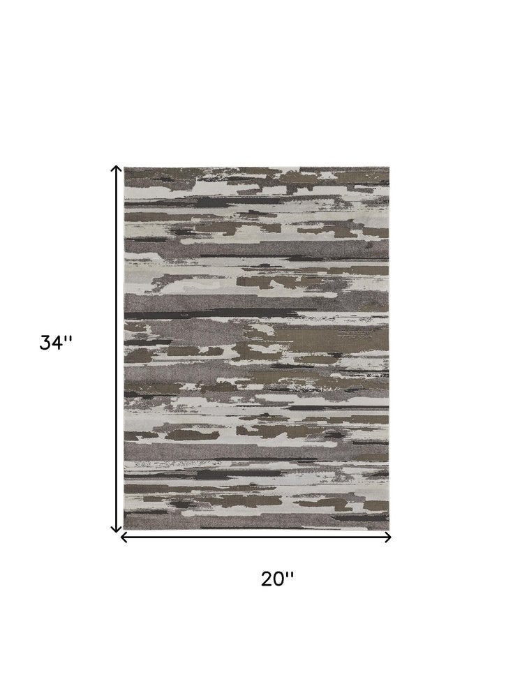 2' X 3' Gray Ivory And Brown Abstract Distressed Area Rug