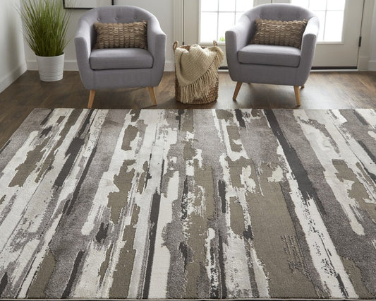 2' X 3' Gray Ivory And Brown Abstract Distressed Area Rug