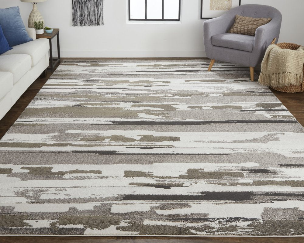 2' X 3' Gray Ivory And Brown Abstract Distressed Area Rug