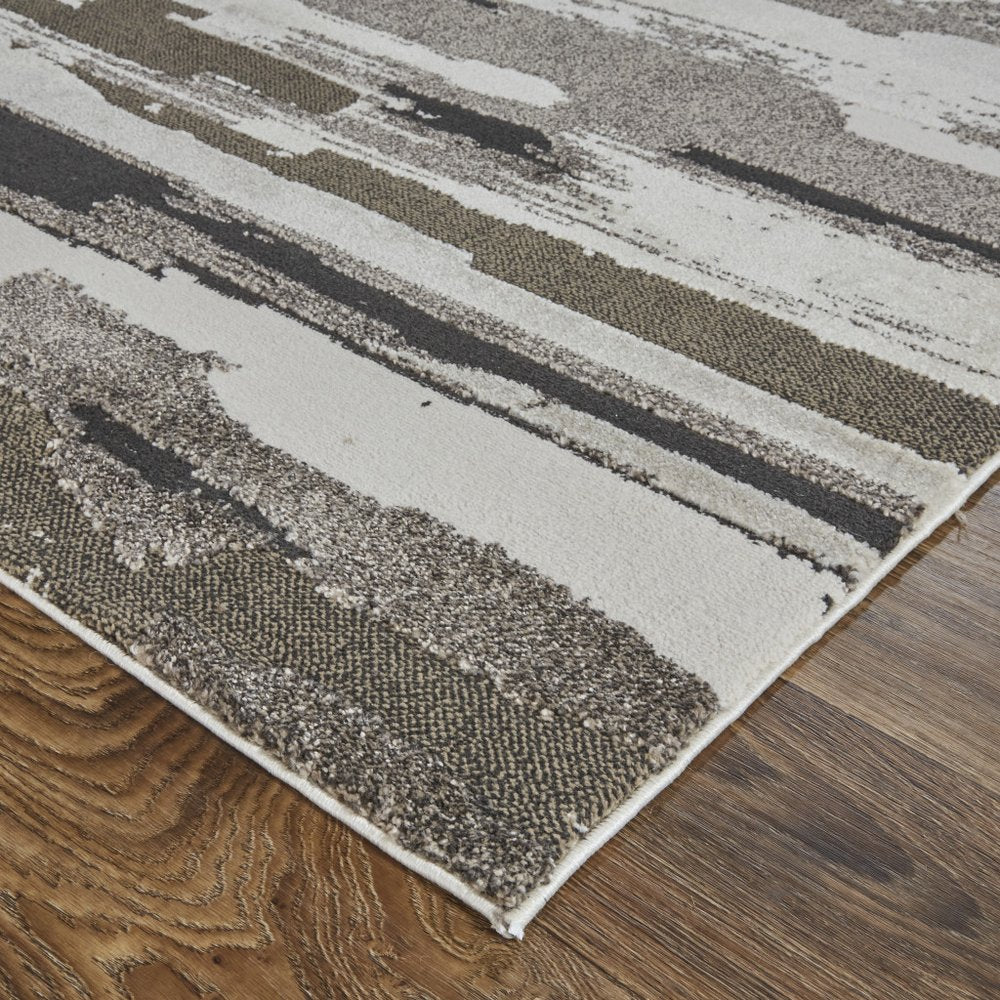 2' X 3' Gray Ivory And Brown Abstract Distressed Area Rug