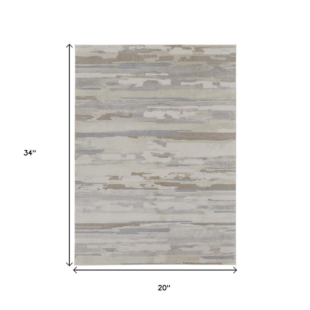 2' X 3' Brown Ivory And Tan Abstract Distressed Area Rug