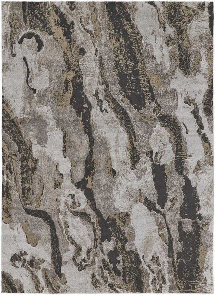 2' X 3' Brown and Ivory Abstract Power Loom Distressed Area Rug
