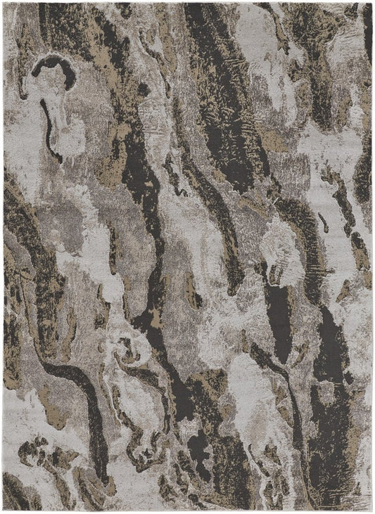2' X 3' Brown and Ivory Abstract Power Loom Distressed Area Rug
