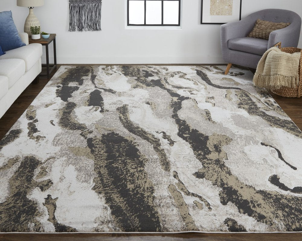2' X 3' Brown and Ivory Abstract Power Loom Distressed Area Rug