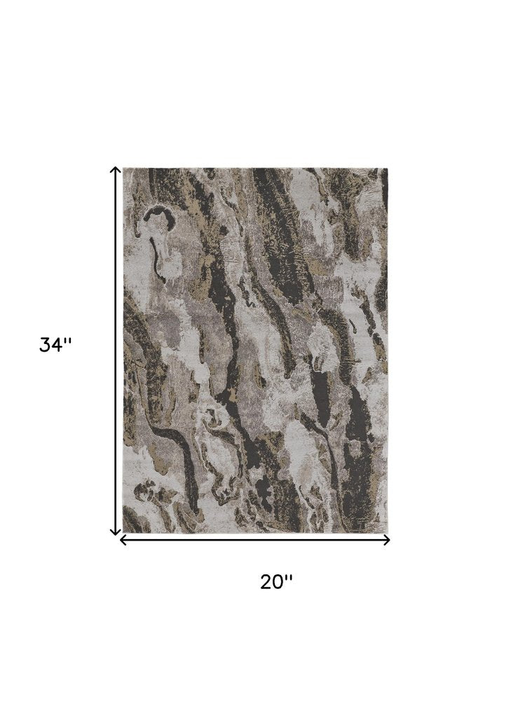 2' X 3' Brown and Ivory Abstract Power Loom Distressed Area Rug