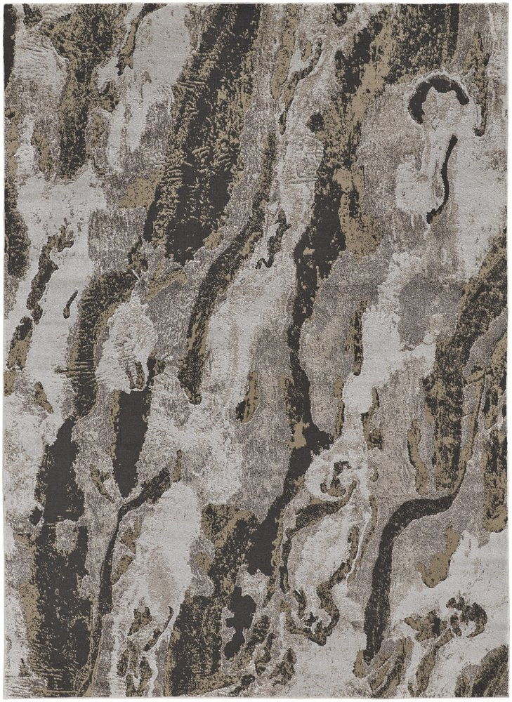 2' X 3' Brown and Ivory Abstract Power Loom Distressed Area Rug