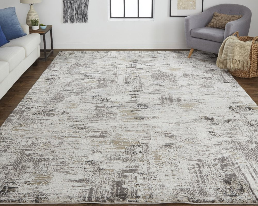 2' X 3' Gray Ivory And Brown Abstract Distressed Area Rug