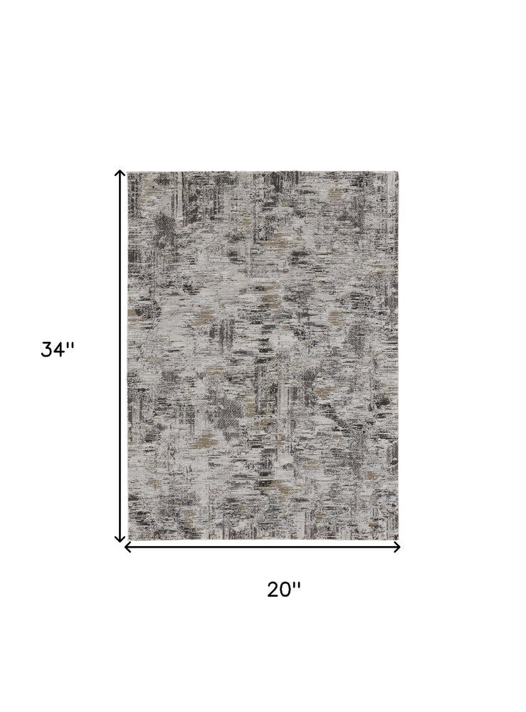 2' X 3' Gray Ivory And Brown Abstract Distressed Area Rug