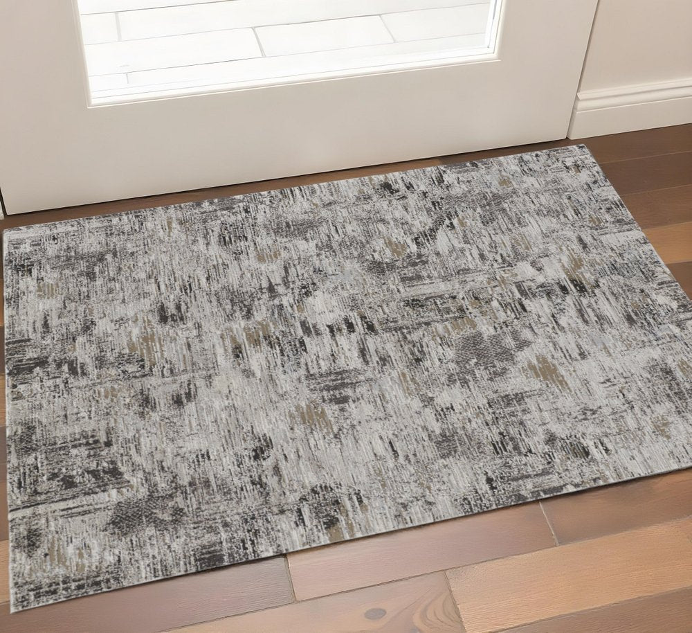 2' X 3' Gray Ivory And Brown Abstract Distressed Area Rug