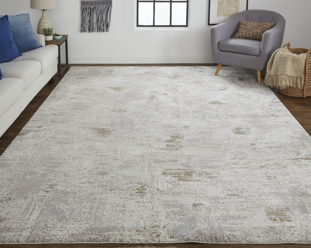 2' X 3' Gray Ivory And Tan Abstract Distressed Area Rug