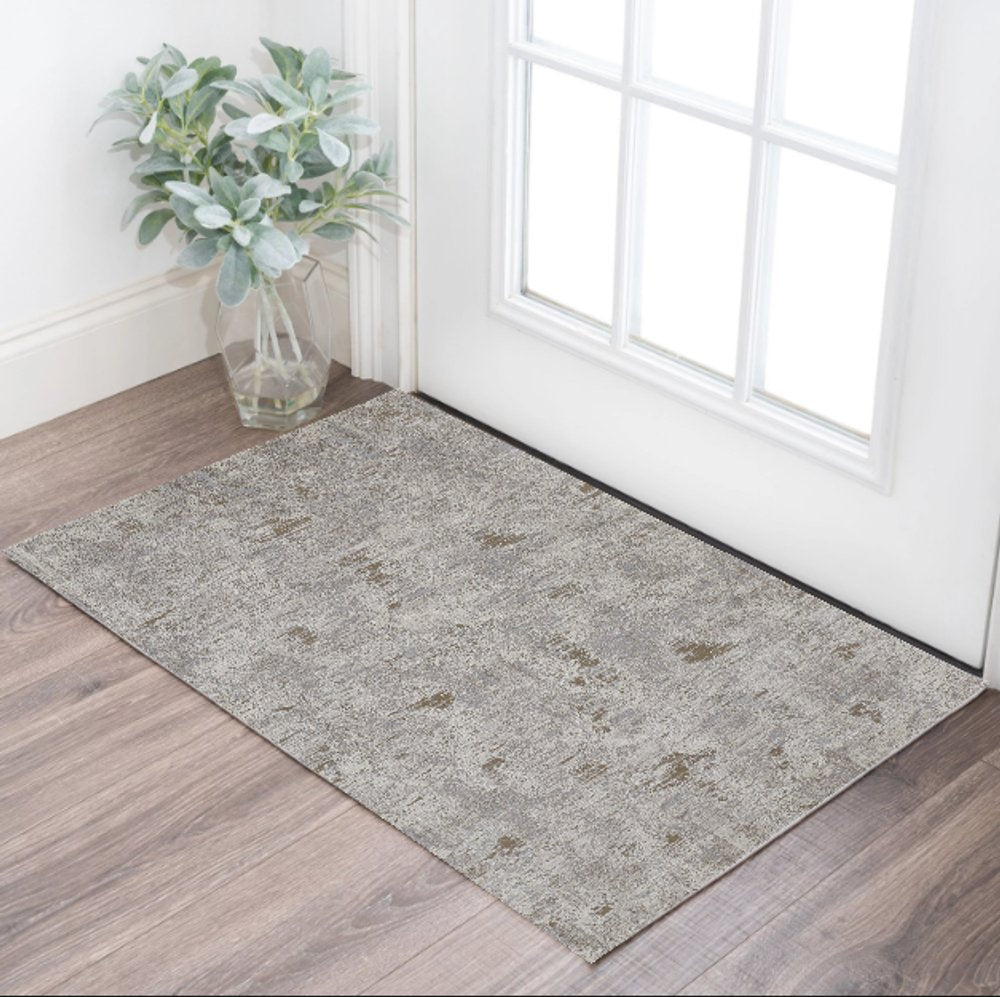 2' X 3' Gray Ivory And Tan Abstract Distressed Area Rug