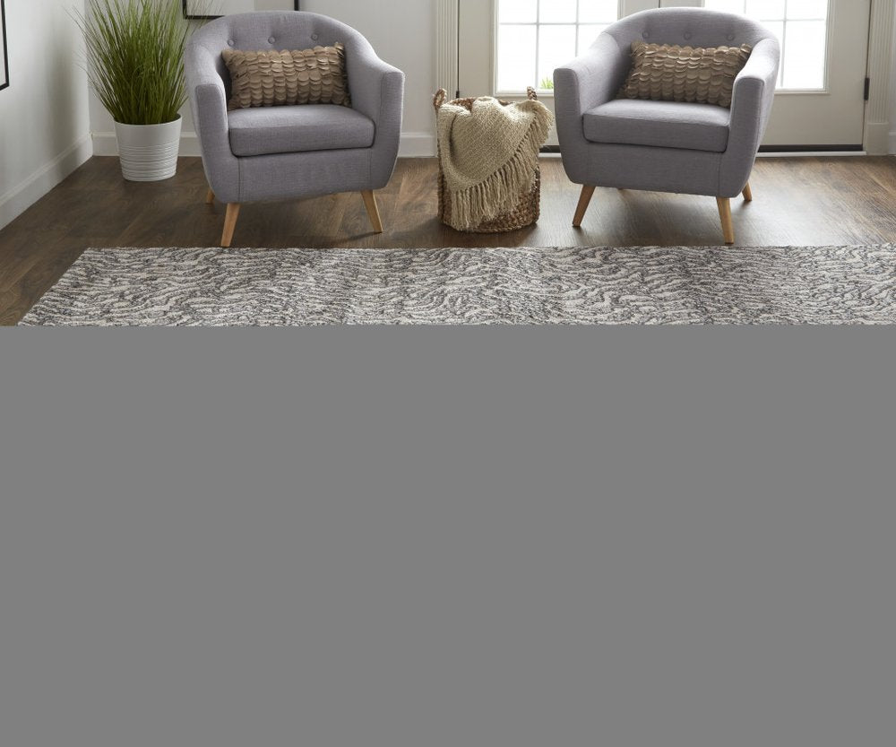 2' X 3' Gray and Ivory Abstract Power Loom Area Rug