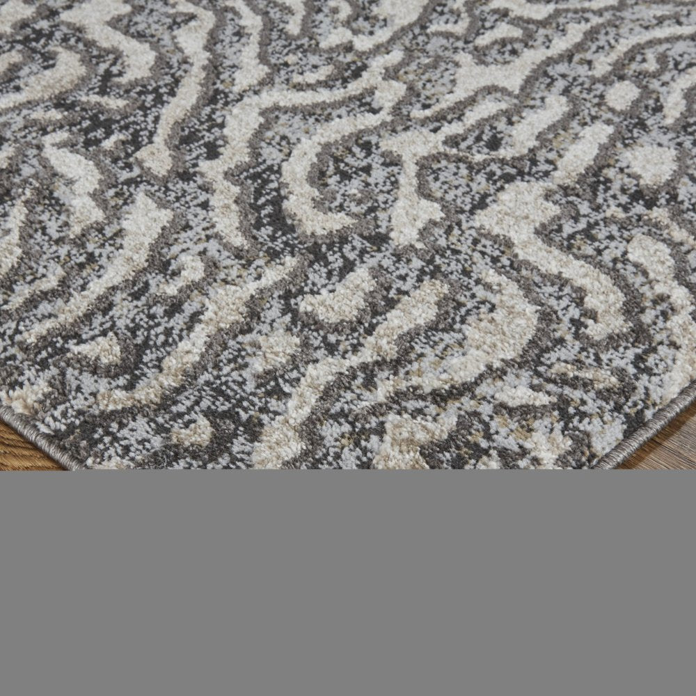 2' X 3' Gray and Ivory Abstract Power Loom Area Rug