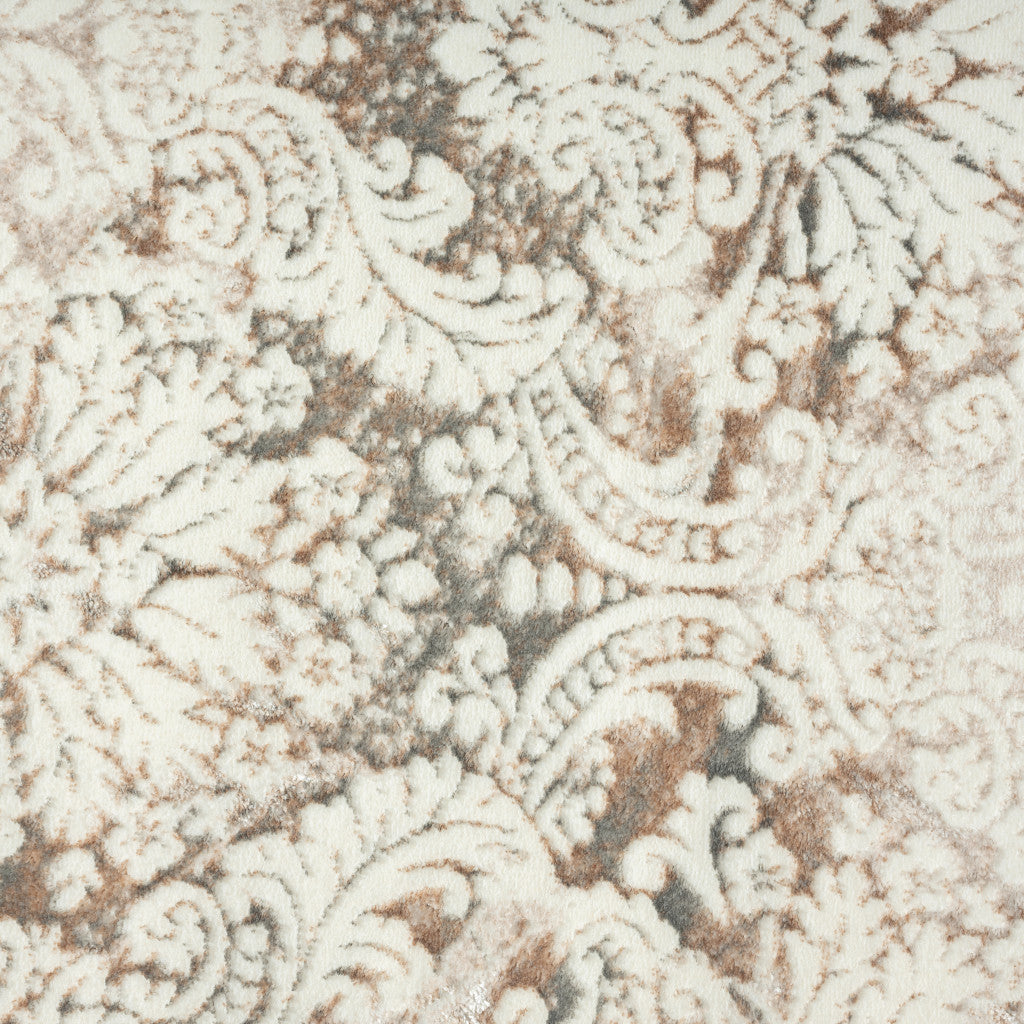 5' X 7' Cream Damask Stain Resistant Area Rug