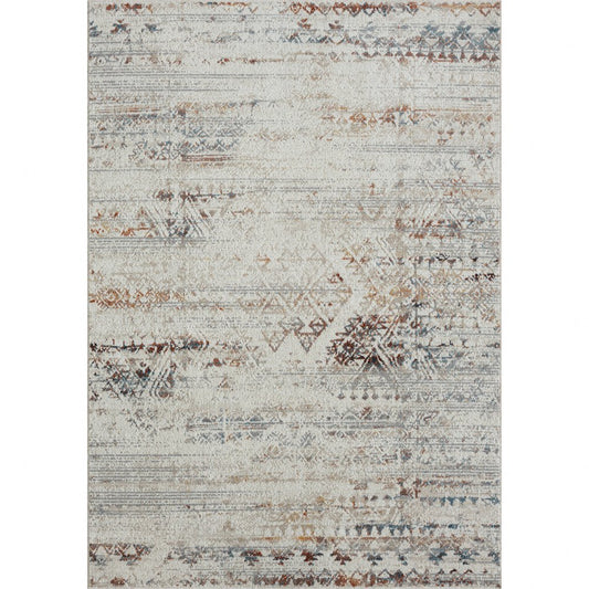 5' X 7' Ivory Tribal Distressed Washable Area Rug