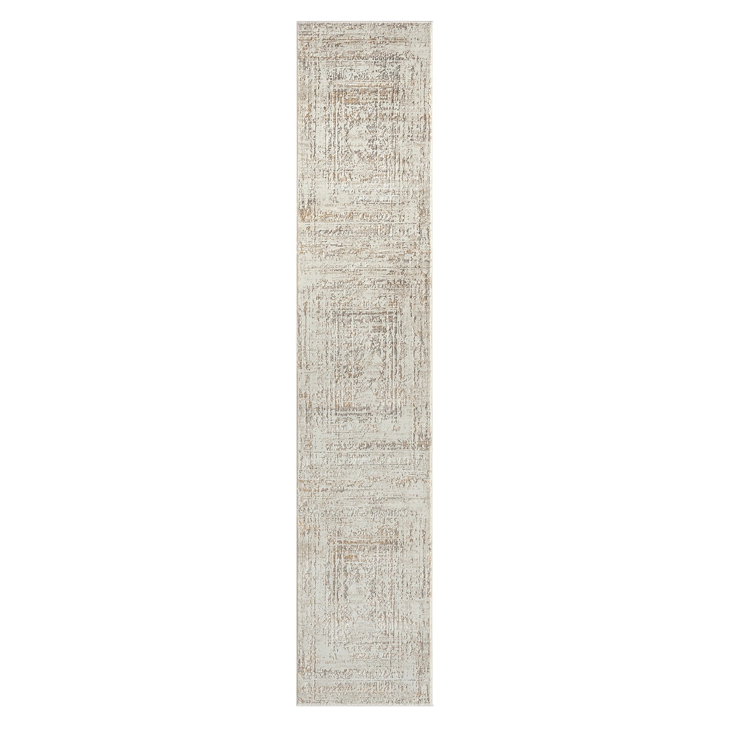 2' X 8' Beige Abstract Distressed Runner Rug
