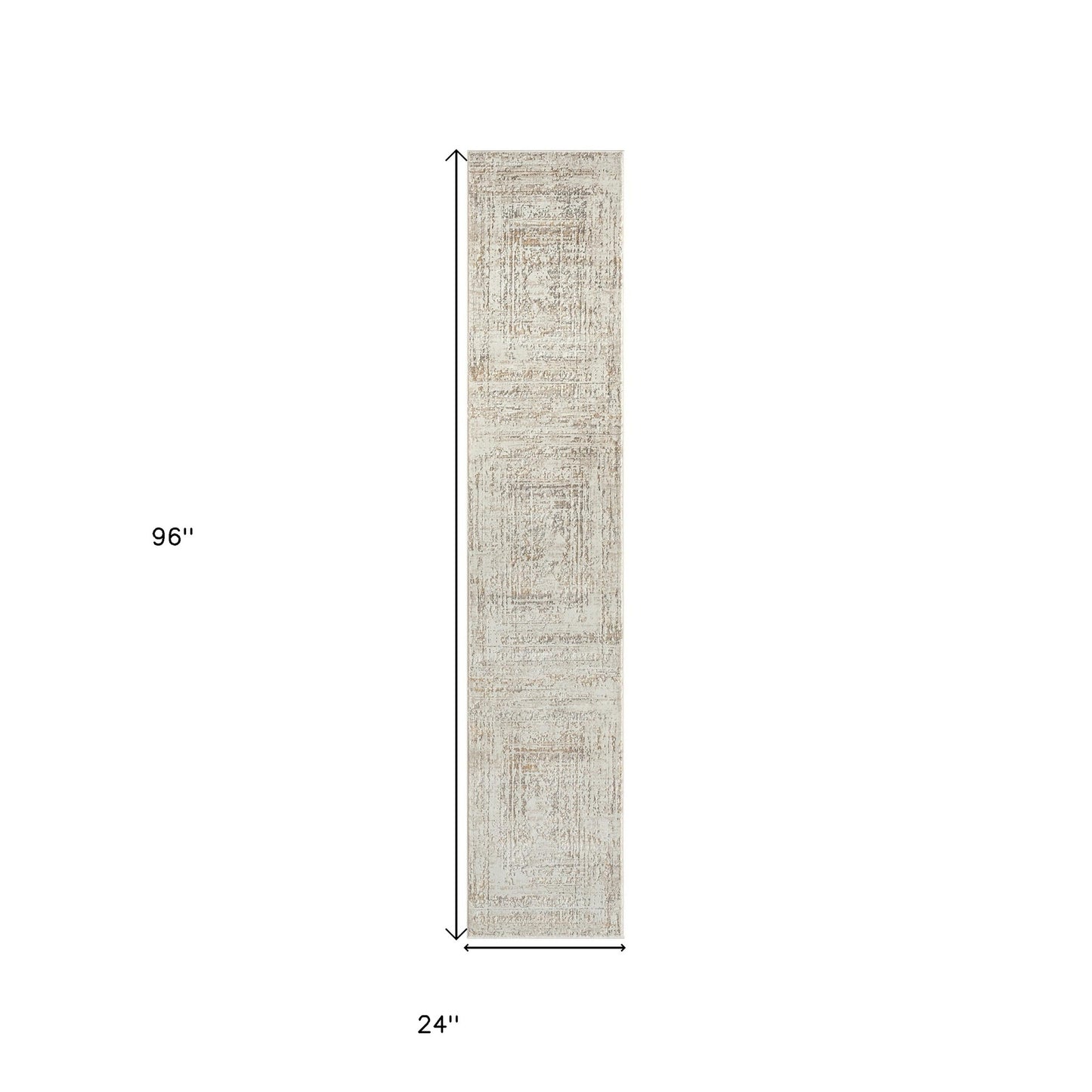 2' X 8' Beige Abstract Distressed Runner Rug